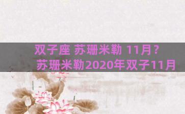 双子座 苏珊米勒 11月？苏珊米勒2020年双子11月